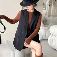 【MsMore】 百搭精品寬鬆兩粒扣馬夾背心中長西裝外套# 116381 3XL 黑色