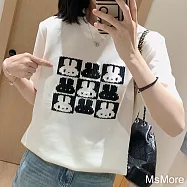 【MsMore】 棉數碼兔印花短袖T恤圓領大瑪短版上衣# 116445 M 白色