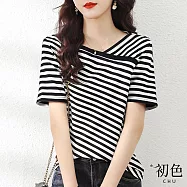 【初色】刺繡蕾絲印花T恤-共8款/組-66751(M-2XL可選) L H.黑白條紋