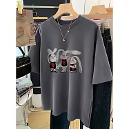 【MsMore】 愛心長耳兔棉大碼圓領短袖T恤寬鬆短版上衣 # 116457 XL 深灰