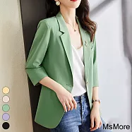 【MsMore】 法式香榭小西裝薄款七分袖休閒小個子西服百搭純色防曬空調中長外套 # 116543 M 綠色