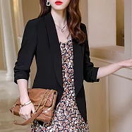 【MsMore】 七分袖小西裝外套休閒薄款高端職業氣質女神百搭短版外套 # 116736 L 黑色