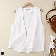 【ACheter】 寬鬆雪紡薄款背心外罩披肩式開衫V領短版罩衫上衣 # 116642 2XL 白色