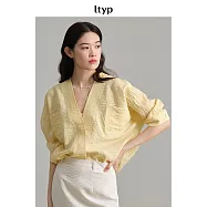 ltyp旅途原品 真絲可水洗皺感乾絲無領蝙蝠袖襯衫 M L M 奶油黃