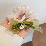 【JENG】韓系森系清新鈴蘭花網紗蝴蝶結髮圈(57015) _卡其