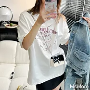 【MsMore】 白色大耳兔純棉大碼圓領短袖T恤短版上衣# 117204 2XL 白色