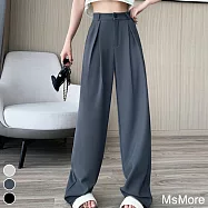 【MsMore】 闊腿褲薄款高腰垂感直筒窄版寬鬆拖地西裝長褲# 117162 2XL 深灰