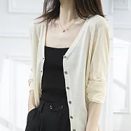 【MsMore】 夏新款V領針織開衫薄冰絲寬鬆防曬外套短款長袖空調衫罩衫上衣# 117306 FREE 米色