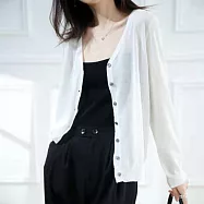 【MsMore】 夏新款V領針織開衫薄冰絲寬鬆防曬外套短款長袖空調衫罩衫上衣# 117306 FREE 白色