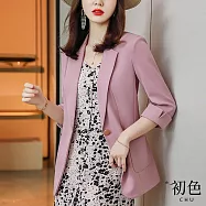 【初色】V領中大碼防曬遮陽七分袖金屬扣飾休閒西裝外套上衣-共4色-68104(M-2XL可選) XL 粉色