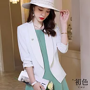【初色】純色薄款修身翻領七分袖西裝外套-共4色-67723(M-2XL可選) XL 白色