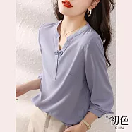 【初色】復古鈕扣小V領親膚雪紡上衣-藍色-67116(M-XL可選) M 藍色