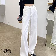 【初色】高腰寬鬆直筒鬆垂感顯瘦牛仔褲-白色-66967(M-XL可選) M 白色