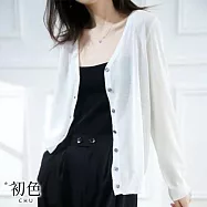 【初色】V領防曬冰絲空調衫針織上衣開衫外套-共8色-68241(F可選) F 白色