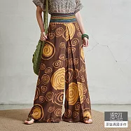 【潘克拉】螺旋印花編織半鬆緊高腰開衩拖地寬褲 TM1238 FREE 咖啡色