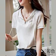 【初色】華夫格肌理感連帽短袖T恤上衣-白色-67396(M-2XL可選) M 白色