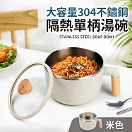 大容量304不鏽鋼隔熱單柄湯碗(附玻璃蓋) 米
