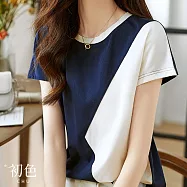 【初色】涼爽休閒氣質短袖T恤上衣-14款任選-67213(M-2XL可選) L H.藏青色