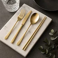 【韓國Ssueim】Rond晶透奢華 不鏽鋼餐具4件組(筷匙刀叉) ‧ 香檳金