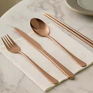 【韓國Ssueim】Rond晶透奢華 不鏽鋼餐具4件組(筷匙刀叉) ‧ 玫瑰金