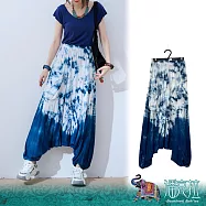 潘克拉 | 藍染紮染垂吊口袋鬆緊腰縲縈飛鼠褲 TM1517 FREE 藍色