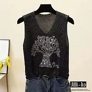 【Jilli~ko】大樹時尚燙鑽V領百搭針織背心 J10256-2 FREE 黑色