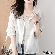 【MsMore】 外套寬鬆簡約連帽空調防曬衫大碼長袖夾克輕薄短版罩衫# 117439 2XL 白色