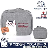【Kusuguru Japan】日本眼鏡貓 收納包 BUTTER KEKS餅乾造型 萬用小物隨身包 NEKOZAWA貓澤系列 -灰色