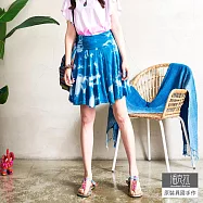 【潘克拉】紮染彈性垂墜縲縈短裙 TM1280 FREE 藍色