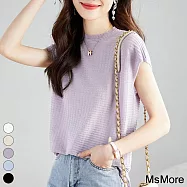 【MsMore】 冰絲短袖華夫格薄款圓領針織衫小蓋短袖短款上衣# 117714 FREE 紫色