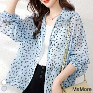 【MsMore】 輕薄連帽外套簡約百搭碎花透氣長袖夾克寬鬆短板外罩# 117936 2XL 藍色