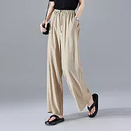 【MsMore】 清涼飄逸闊腿褲高腰寬鬆顯瘦通勤自在休閒長褲# 118160 M 卡其色