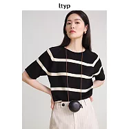 ltyp旅途原品 真絲亞麻棉時髦百搭條紋針織T恤 M L-XL L-XL 杏黑條紋