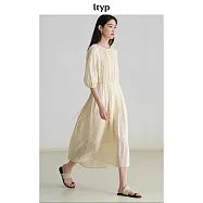 ltyp旅途原品 真絲亞麻優雅休閒褶皺連衣裙 M L-XL M 淺乾草黃