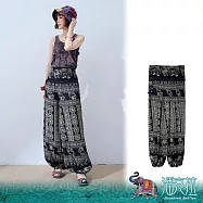 潘克拉 | 泰國大象花紋口袋半鬆緊縲縈燈籠褲 TM1501-8 FREE 黑色