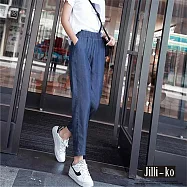 【Jilli~ko】夏季鬆緊腰寬鬆垂感薄款冰絲九分牛仔褲 J10833 FREE 深藍色