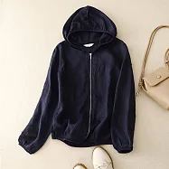 【ACheter】 細棉麻刺繡防曬外套連帽長袖寬鬆空調夾克短版文藝上衣# 118397 2XL 黑色