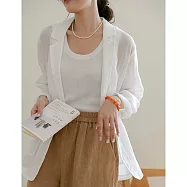 【ACheter】 休閒小西服文藝優雅知性薄紗外罩長袖防曬衣中長上衣# 118401 L 白色