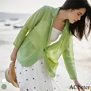 【ACheter】 休閒小西服文藝優雅知性薄紗外罩長袖防曬衣中長上衣# 118401 XL 綠色