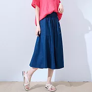 【慢。生活】半鬆緊單排釦造型牛仔A字中長裙 K50391 FREE 深藍色