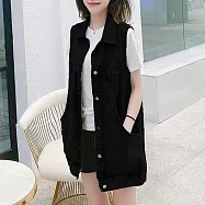 【MsMore】 網紅牛仔背心韓版寬鬆無袖中長版百搭背心外套# 118569 3XL 黑色