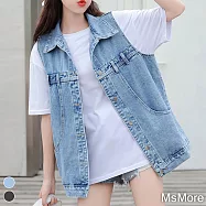 【MsMore】 網紅牛仔背心韓版寬鬆無袖中長版百搭背心外套# 118569 2XL 藍色