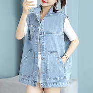 【MsMore】 網紅牛仔背心韓版寬鬆中長款外搭背心馬夾外套# 118572 2XL 藍色