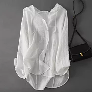 【ACheter】 連帽防曬服長袖空調衫外套薄款寬鬆休閒沙灘上衣# 118654 M 白色