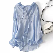 【ACheter】 連帽防曬服長袖空調衫外套薄款寬鬆休閒沙灘上衣# 118654 L 藍色