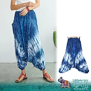 潘克拉 | 藍染V字波紋鬆緊腰縲縈飛鼠褲 TM1327 FREE 藍色