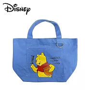 【日本正版授權】小熊維尼 帆布手提袋 便當袋/午餐袋 維尼/Winnie/迪士尼 - 藍色款