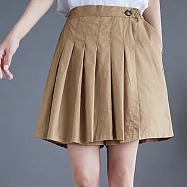 【ACheter】 簡約棉質百褶休閒寬鬆顯瘦防走光闊腿後鬆緊腰短裙褲# 119006 2XL 卡其色