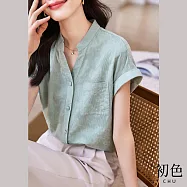 【初色】涼爽百搭雪紡圓領翻領短袖五分袖襯衫T恤上衣-8款任選-69582(M-2XL可選) L D.綠色