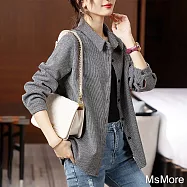 【MsMore】 格紋襯衫長袖翻領氣質時尚單排扣小外罩寬鬆短版上衣# 119121 2XL 格子色